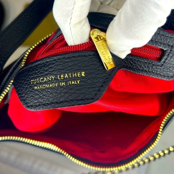 Tuscany Leather Handmade in Italy, Black and Gold Satchel with Dust Bag & COA - Picture 11 of 17